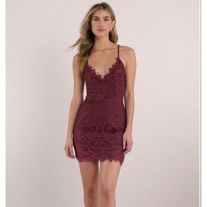 Tobi Maroon Lacey Bodycon Dress